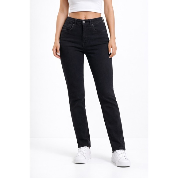 Everlane Denim - Everlane High Rise Slim Straight Cigarette Black Button Fly Jeans Women's 28 Reg